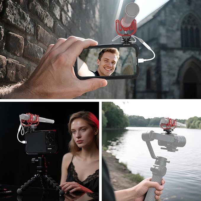 NEEWER Microphone Shock Mount with Cold Shoe, 1/4" Thread for Camera Cages, Boom Arm Pole Stands, Tripods, Mic Holder Compatible with VM15 Rode NTG Series Sennheiser MKE600 Audio Technica AT875R, MH1