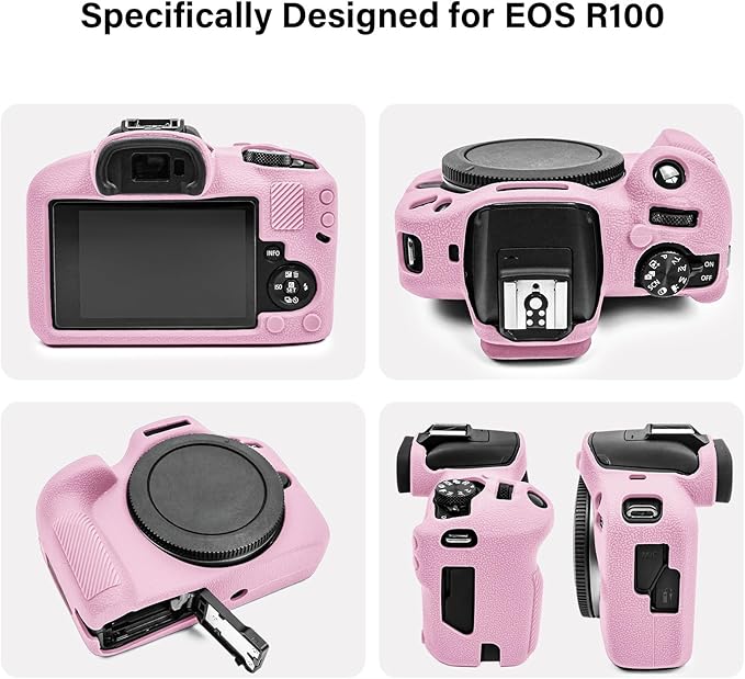 EOS R100 Camera Case Accessories Kit - Silicone Protective Case for Canon eos R100[Pink] & LCD Screen Protector for Canon R100[2 Packs] & Camera Hot Shoe Cover for R100