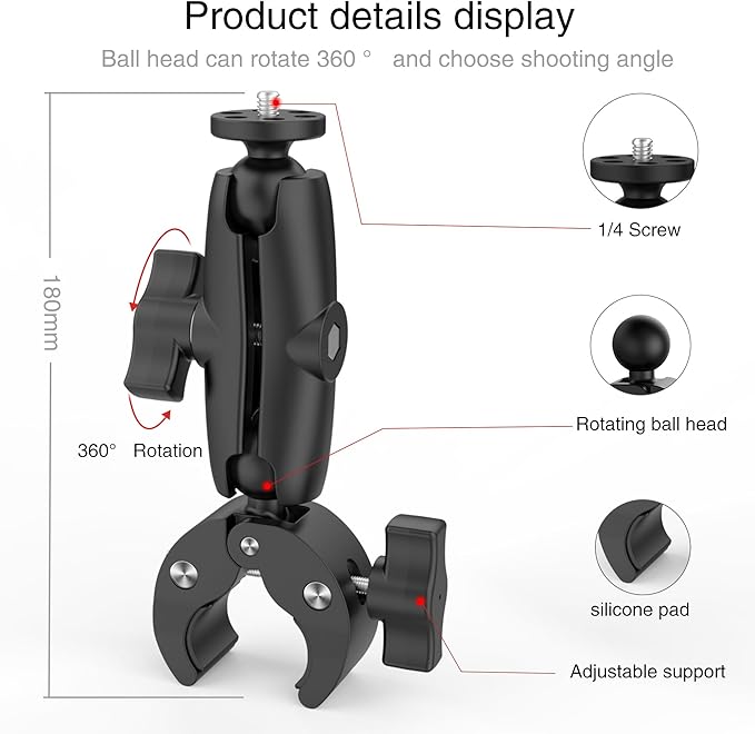 Taisioner Super Camera Clamp Mount 3.6" Socket Arm 360°Ball Head Magic Arm 1/4" Thread for Canon Nikon/Digital Camera/DSLR/Gopro/Insta360/LED Light(Gopro Adapter,Phone Holder)