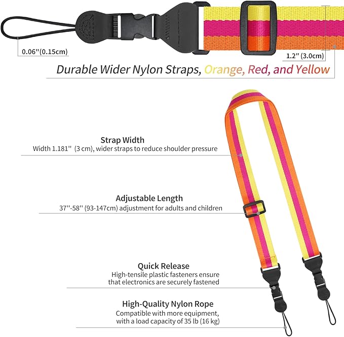 Adjustable Shoulder Strap, Comfortable for Camera Neck Lanyard iPad Strap iPad Strap for iPad, Camera, Binocular, Crossbody, Tablet, Laptop, Binocular, Luggage Bag(Orange, Red & Yellow A19)