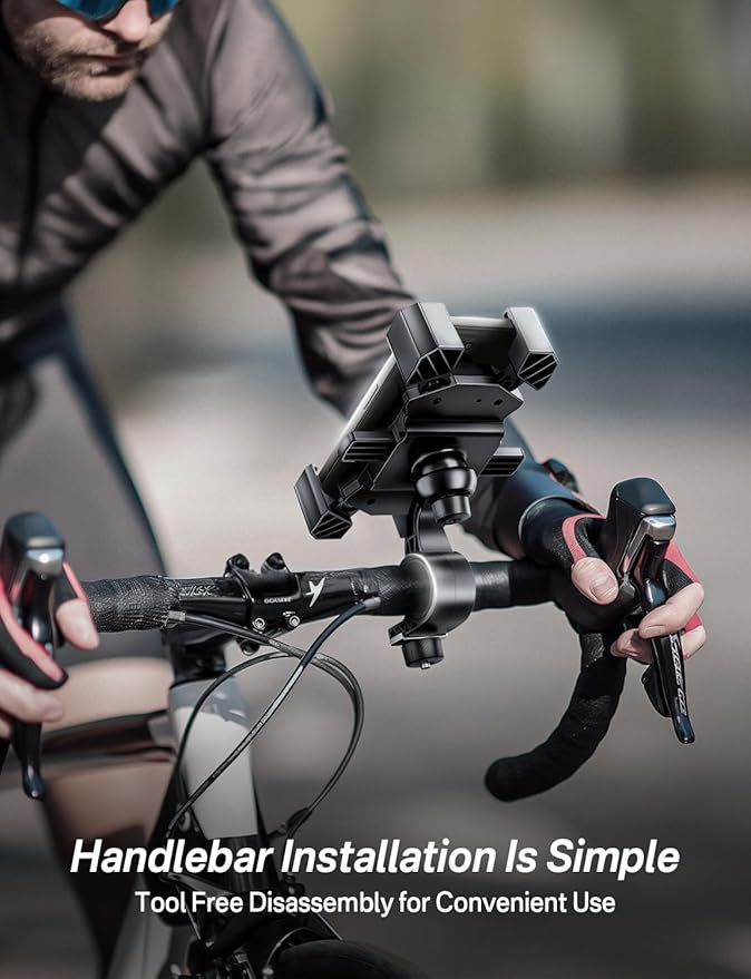 Delobon Bike Phone Holder Handlebar,Motorcycle Phone Mount,ATV Cell Phone Clamp,Scooter Phone Clip for iPhone 15 Pro Max14 13 12plus, Samsung S24Ultra S23 and More 4.7" to 7.0" inch Phone