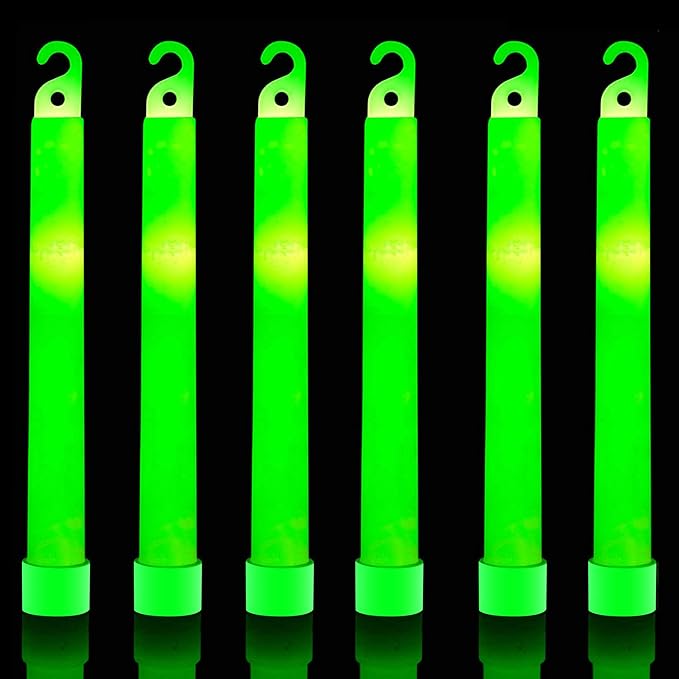 32 Ultra Bright 6 Inch Large Green Halloween Glowsticks - Chem Lights Sticks with 12 Hour Duration - Camping Glowsticks, Emergency Glow Stick For Storms Blackouts - Glowsticks for Parties Activities