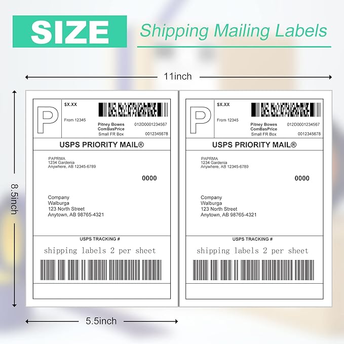 Half Sheet 8.5x5.5inch Shipping Mailing Label 4000 Counts, 2 Labels Per Sheet 8.5 x 11 for Laser & Inkjet Printer, Permanent Adhesive Label Square Corner (2000 Sheets)