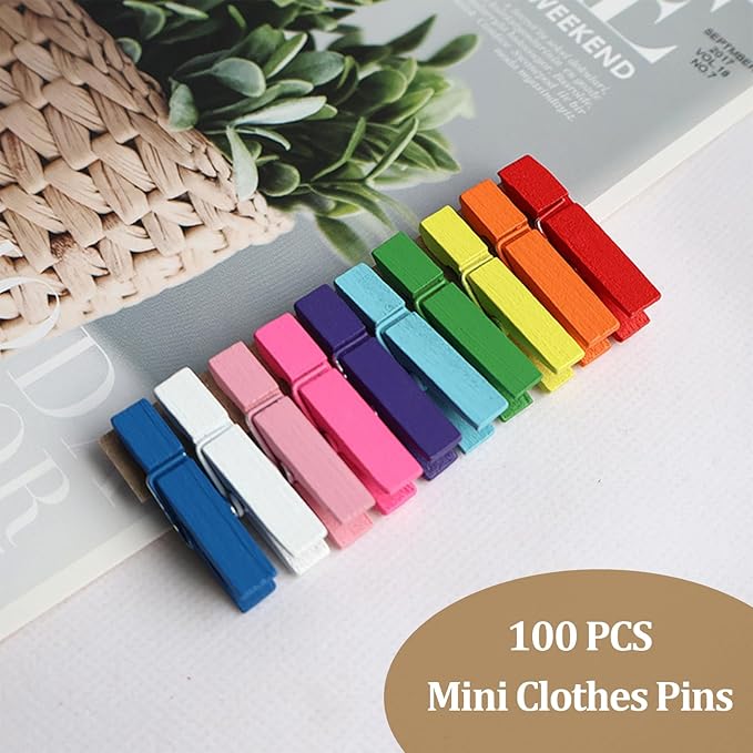 1.35 Inch Mini Clothes Pins for Photo,100 pcs Colorful Small Clothes pins,Mini Photo Clips Ideal for Crafts, Decorations and DIY Project