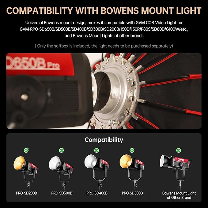 GVM Softbox Parabolic Soft Light Bowens Mount，36"/90cm Quick Release Parabolic Deep Softbox & Honeycomb Grid Compatible with Other Bowens Mount Light for Recording, Portraits