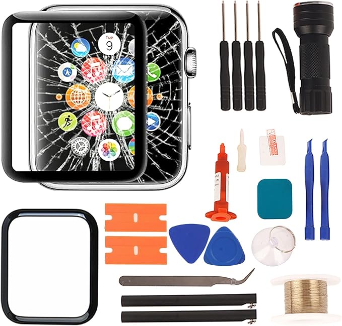 Compatible with Apple Watch Series 2/3 42mm Screen Replacement - Front LED Glass Lens Replacement Repair Kit & Watch Glass Repair (No LCD Screen and Touch Digitizer)(Series 2/3 42mm)