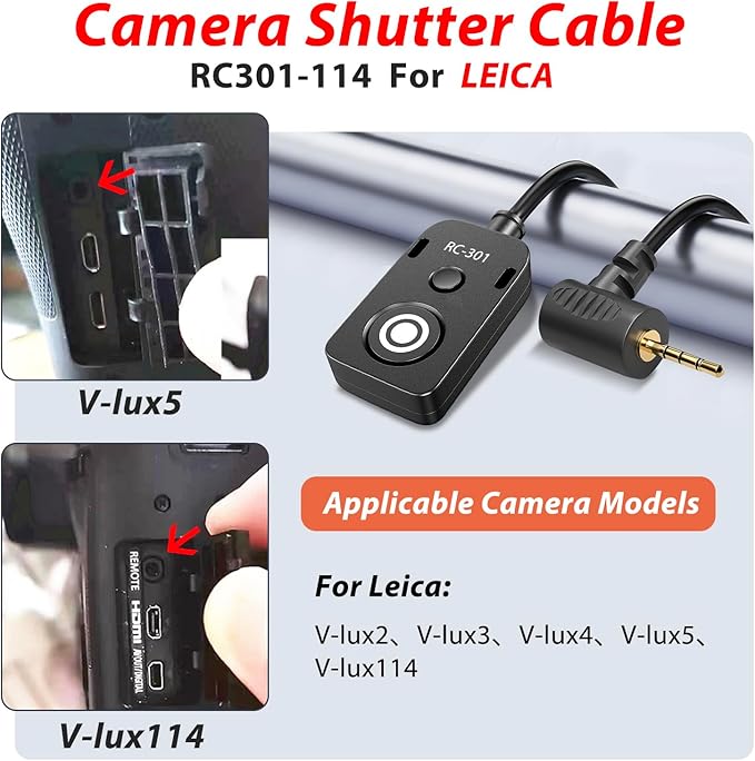 RC301-L1 for Panasonic Remote Camera Small Shutter Release Remote Control 196.8 "Extended Cable Remote Wired Button GH3 GH4 GH5 GH6 S5 S5II G85 G9 GXL S1R -114(RC301-L1 GH 196.8in/5m)