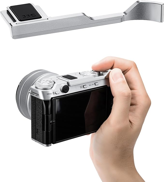 JJC Metal Thumb Rest Grip for Fuji Fujifilm X-M5 XM5 Camera, Hot Shoe Thumb Rest Support Grip for Stable & Safe Hand Hold, with Anti-Scratch Silicone Pad, Not Affect The Use of Camera Buttons, Silver