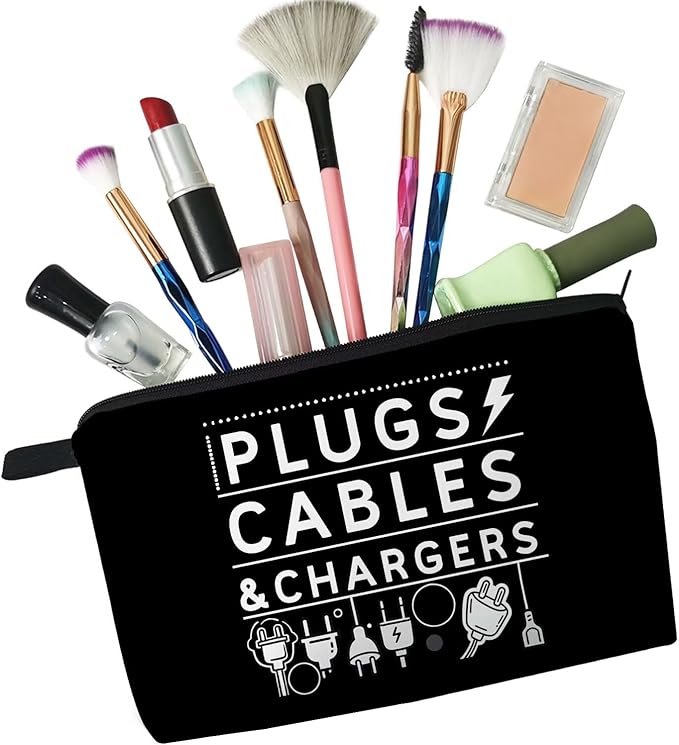 PLUGS CABLES & CHARGERS Makeup Bag Cute Small Organizer Zipper Pouch Cable Storage Cosmetic Bag Birthday Present for Women Friends