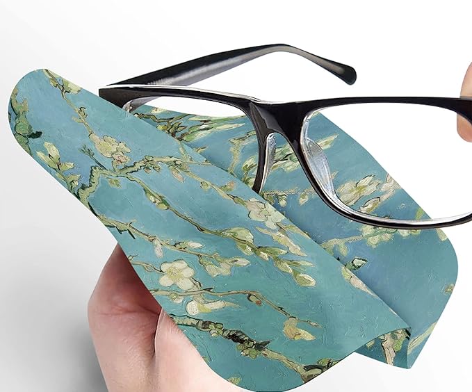 Quality Microfiber Lens Cleaning Cloth - 6”x6” - for Eyeglasses, Sunglasses, Phones, Screens, Blue-Light Glasses, Monitors - Fine Art Design - Van Gogh Almond Blossom