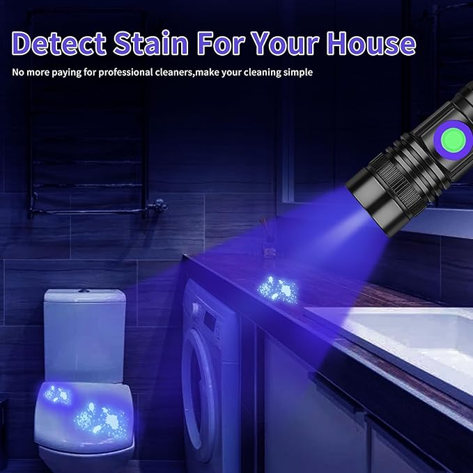 UV Flashlight Black Light USB Rechargeable 365nm Blacklight Mini, Woods lamp Portable Handheld Powerful LED Ultraviolet Lights Flashlights, Focus Adjustable for Resin Curing, Pet Urine Detection