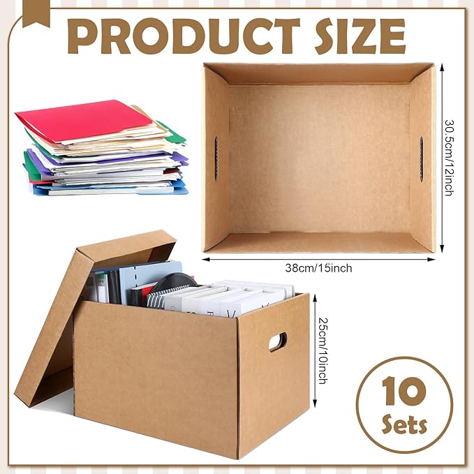 Kritkin 10 Pcs Archival Storage Cartons Bulk, 15 x 12 x 10 Inch Acid Free Buffered Corrugated Board Ready-To-Assemble Photo Storage Box for Storing Documents Magazines Photos Cards(Kraft)