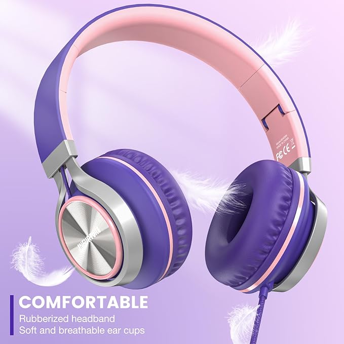 INFURTURE USB C Headphones with Mic,Volume Control,Tangle-Free Plaiting Line,Wired Headphones Type c,Lightweight Foldable for iPhone 17/16/15 Headphone Series/Tablet/School/Travel/Sports/Audiobooks