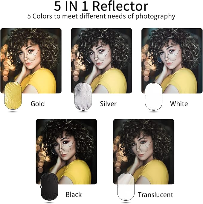 Selens 5-in-1 Oval Reflector with Handle for Photography Photo Studio Lighting & Outdoor Lighting (59 x 39 Inch)