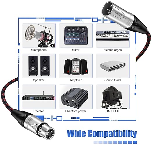 XLR Pro Mic Cable - 30Ft Balanced Shielded Microphone Cable for Amplifier Mixer, Speaker Systems, Recording Studio