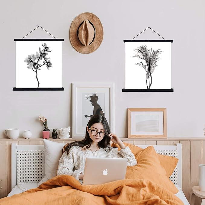 DACRI HOME Magnetic Poster Hanger Frame - Teak Wood, 12 inch Sturdy Magnetic Frame with Strong Magnets for Hanging Posters, Pictures, Scroll Wall Art, 12x16 12x18 12x24, Black