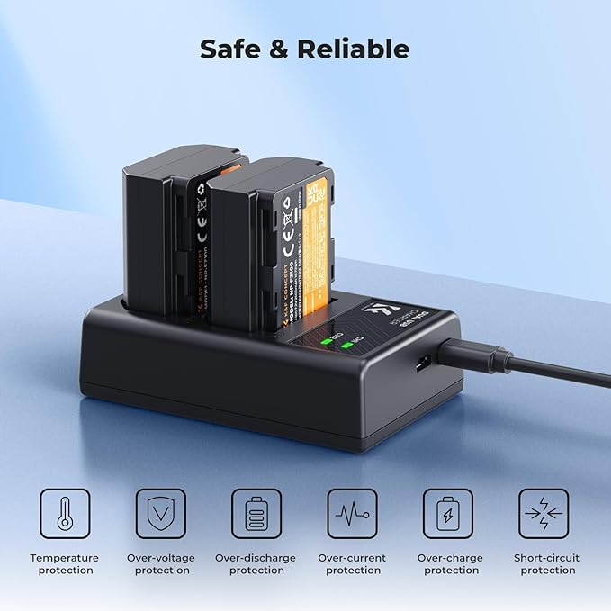 K&F CONCEPT NP-FZ100 2280mAH Battery and Dual Slot Charger Set for Sony A7iii, A7iv, A7C, A6700, A6600, ZV-E1, ZV-E10ii, FX3, FX30, A9, Alpha 9, Alpha 9S, A9S, A7R3, A7R4 Camera Batteries