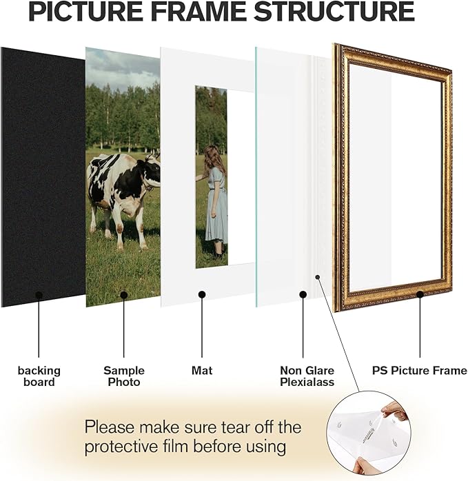 16x20 Gold Picture Frame, Ornate Vintage Picture Frames for Wall or Tabletop Display, 16 x 20 Photo Frame Gold with Non Glare Plexialass, Display Poster 11x14 with Mat or 16x20 without Mat for Antique Déco