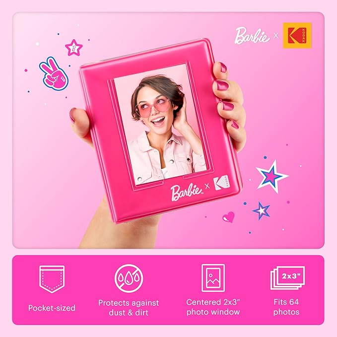 Kodak x Barbie Printomatic Full-Color Instant Print Digital Camera Barbie Gift Bundle (Iconic Style)+ Barbie Camera Case, Photo Album, Sticker & Hanging Frames, 50 Stickers + Zink Paper (20 Sheets)
