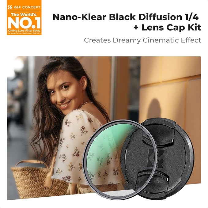 K&F CONCEPT 72mm Black Diffusion 1/4 Filter + Lens Cap, Mist Cinematic Effect Filter with 18 Multi-Layer Coatings for Video/Vlog/Portrait Photography (K-Series)