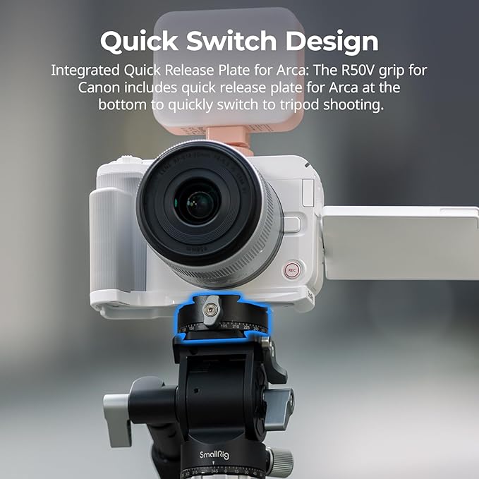 SMALLRIG R50 V Handgrip L-Shape Grip for Canon R50V with Quick Release Plate for Arca, Lightweight Ribbed Side Handle, Cold Shoe Mount, 1/4"-20 threaded holes, Support Vertical Shooting (White) - 5430
