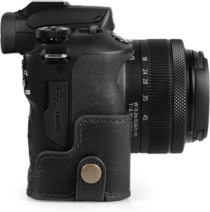 MegaGear Ever Ready Genuine Leather Half Camera Case Compatible with Canon EOS R100 - Black