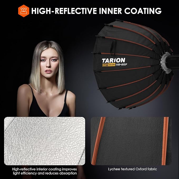 TARION Quick Release Parabolic Softbox - Bowens Mount Softbox with Diffusers/Honeycomb Grid/Carrying Bag for Live Streaming, Photography, Videography (Parabolic 35.4"/90cm)