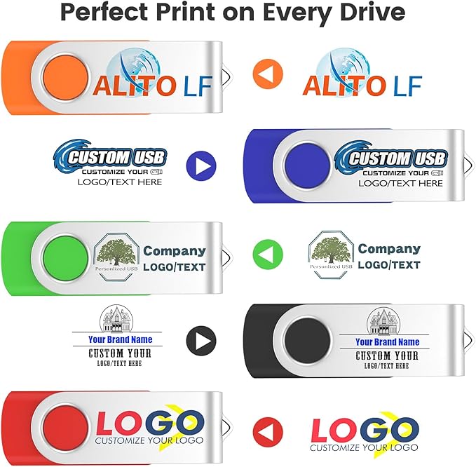 ABLAZE Custom Flash Drive 1GB 100 Pack, Personalized USB Drives Custom USB 2.0 Thumb Drives 100 Pack Memory Stick (Mixcolors)