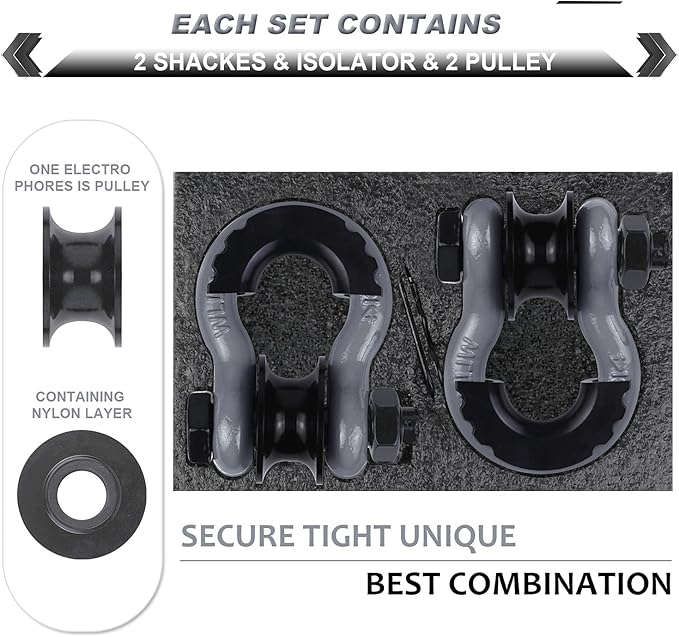 Upgraded Snatch Block, 3/4" D Ring Shackle (2 Pack) 22,000lb Break Strength with Towing Pulley, Heavy Duty Offroad Recovery Accessory for Truck, Tractor, ATV & UTV - Gray