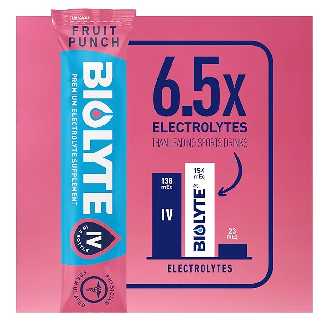 BIOLYTE IV Electrolyte Powder Packets, IV Liquid Drink Mix for Water, Doctor-Developed Hydration, Dehydration Relief, Chemotherapy Must Haves for Women, Men- Fruit Punch (16 Sticks)