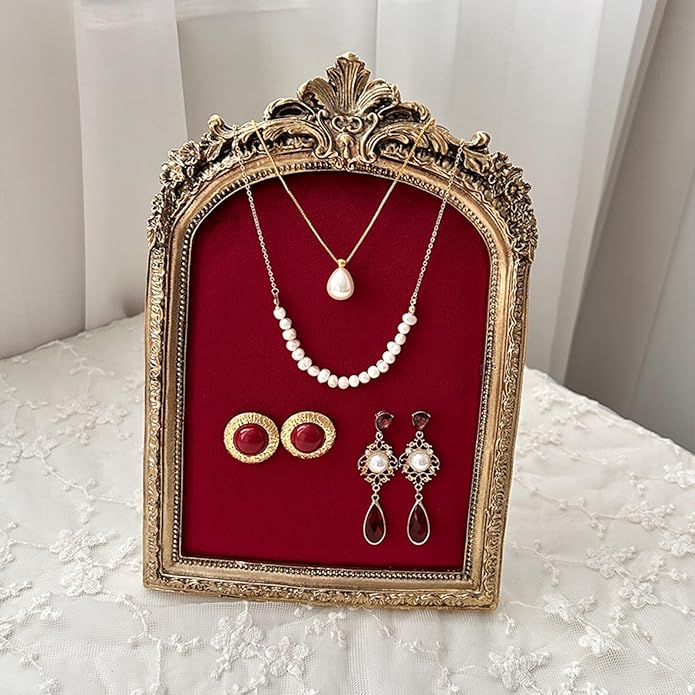 Jewelry Display Stand Vintage Necklace Organizer Ring Holder Earring Tray Resin Jewelry Photography Props Frame with Velvet Backing for Gifts
