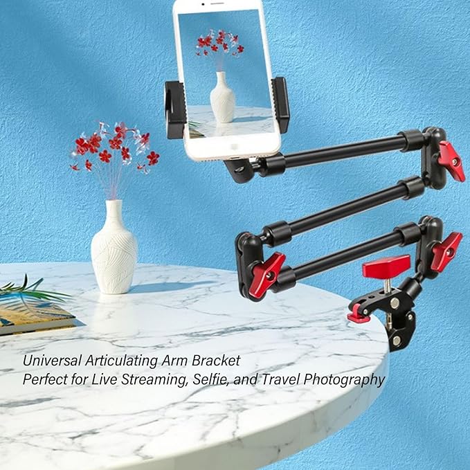 31in Adjustable Articulating Magic Arm 1/4 and 3/8 Screws, Flexible 360° Rotation Universal Camera Mount for LED Light/Monitors/Microphone Video Rig/Smartphones