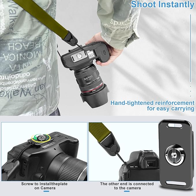 Adjustable Camera Strap, Universal Camera Strap with Quick Release and Connection, Comes with Comfortable Silicone Shoulder Pads and Base, Smooth and Sturdy, Strap Width 1''(2.5cm Green)