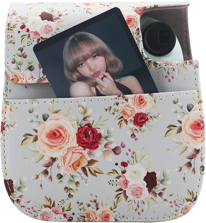 Frankmate Protective Case Fit for Fujifilm Instax Mini 12 11 9 8 Camera, PU Leather Camera Bag with Pocket and Adjustable Shoulder Strap (Retro Rose)
