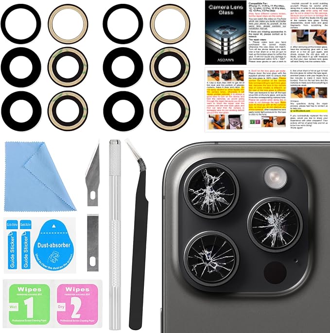 2PCS for ASDAWN Back Rear Camera Lens Glass Replacement for iPhone 15 Pro Max 6.7 Inches with Pre-Installed Adhesive, ASDAWN Back Camera Lens Glass kit with Installation Manual + Repair Tool Set