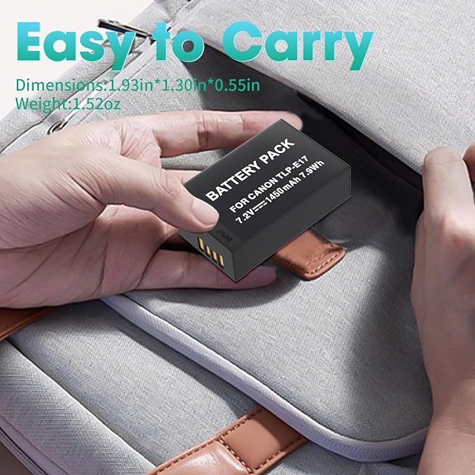 LP LP-E17 Battery 2-Pack 1450mah USB-C Charging Port Battery for Canon EOS R50 RP R10 R8, Rebel T8i, T7i, T6i, T6s, SL2, SL3, EOS M3, M5, M6, EOS 200D,77D,750D,760D,800D,8000D Digital SLR Camera