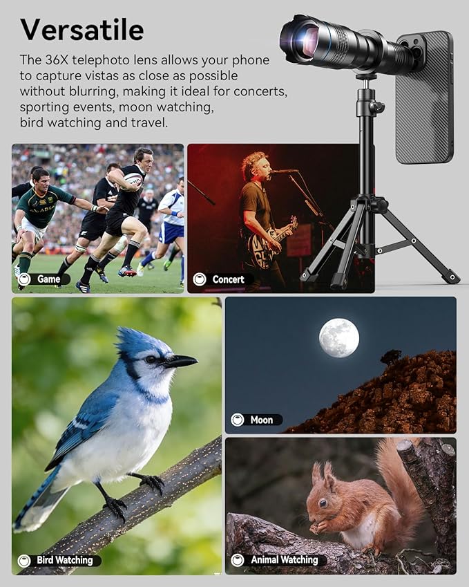Evil eye 36X Telephoto Lens for iPhone 15, High Power HD Telephoto Phone Lens with Tripod, Phone Lens Attachments for Travel, Concert, Exploration