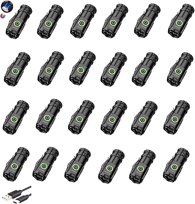 Mini Flashlight 2550 Lumens Rechargeable USB C Charging, Small Flashlights High Lumens 5 Modes, Pocket Light with Clip, Magnetic Flash Light for EDC,Camping, Hiking,Emergency (24pack)