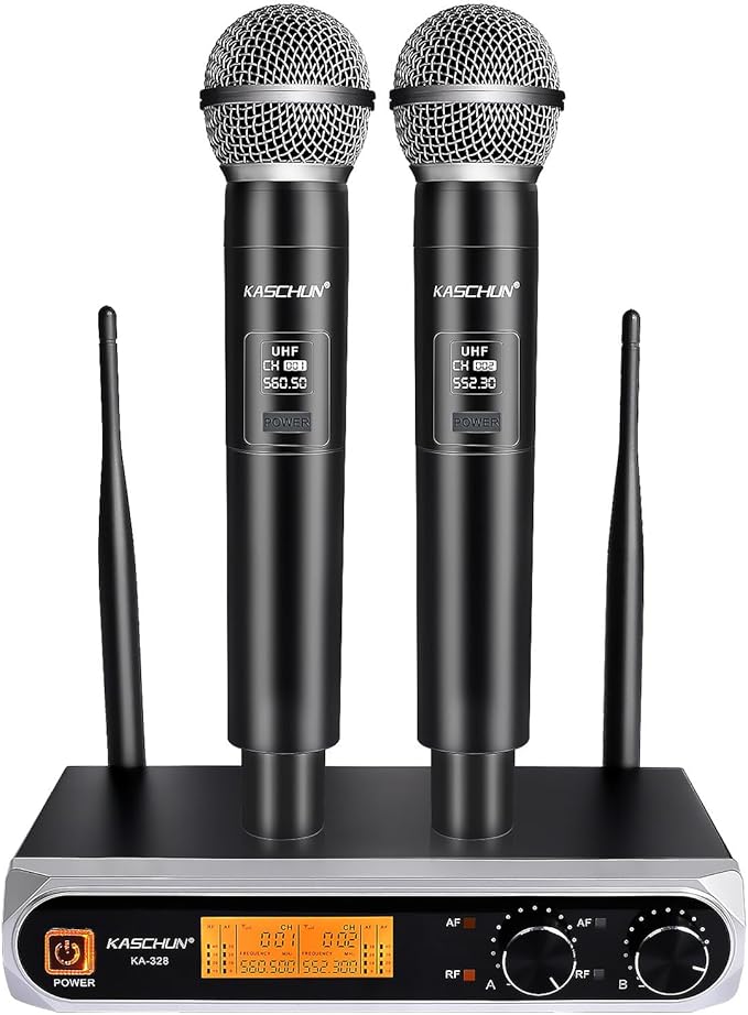 Wireless Microphone System, Dual UHF Handheld Microphones, 200ft Long Range, Plug & Play, Cordless Microphone for Singing, Karaoke, DJ, Church, Wedding, Home KTV (KA-328)
