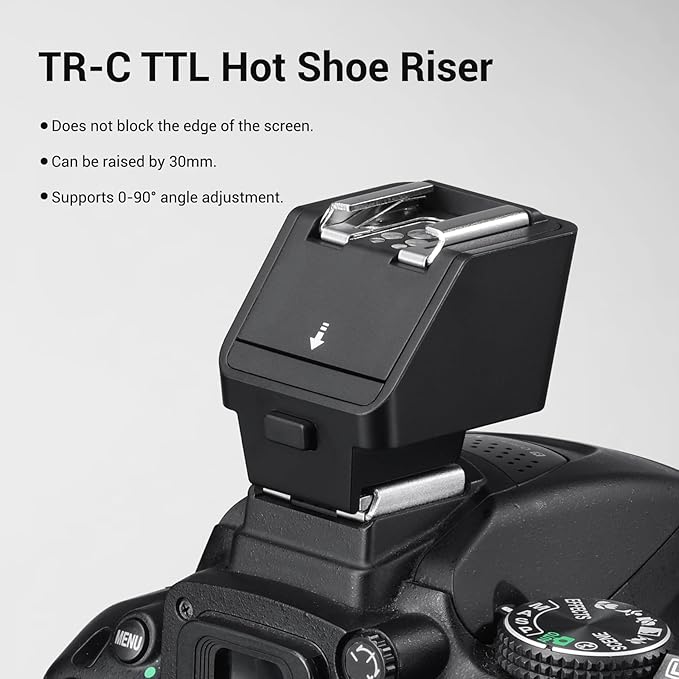 Godox TR-C TTL Hot Shoe Extender Riser for Canon, 0-90° Tilt Bracket Compatible with Godox iT30Pro iT20 iT22 IM20 IM22 IM30, Bounce Flash Adapter for Mini Speedlite Under 300g