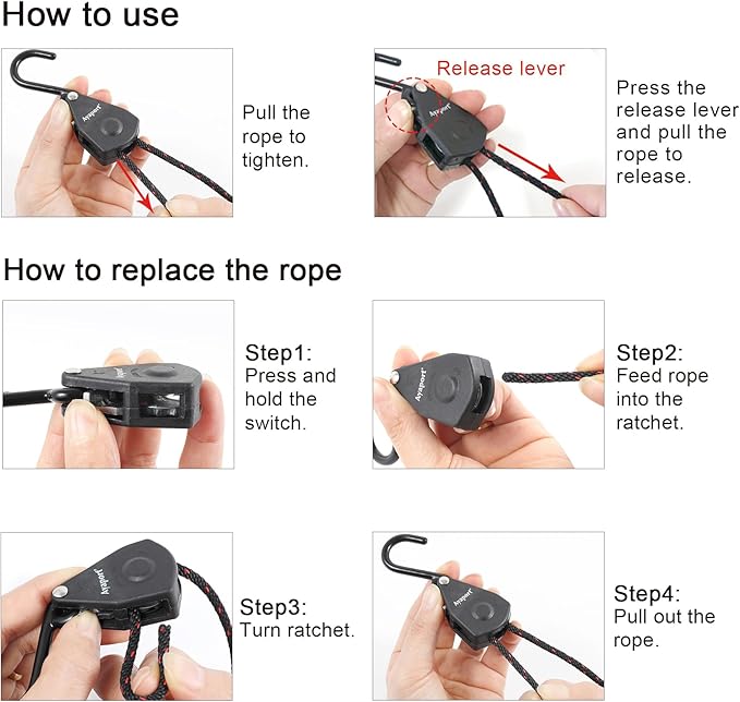 Ayaport Kayak Rope Tie Down Ratchet Straps Bow and Stern Ratcheting Tie Downs Rope Hanger Kayak and Canoe Accessories