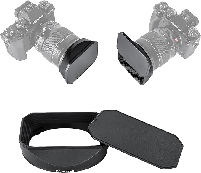 JJC Metal Square Lens Hood Shade for Fuji Fujifilm Fujinon XF 16-55mm f/2.8 R LM WR Lens(Not for Version II Lens), with Protective Hood Cap, No Vignetting, Not Affect The Use of 77mm Filter