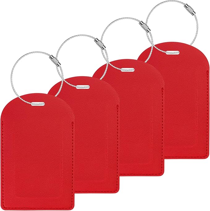Gloppie Luggage Tags 4 Pack TSA Approved Luggage Tag for Suitcase PU Leather Travel Bag Tags Name Tags with Privacy Cover Red