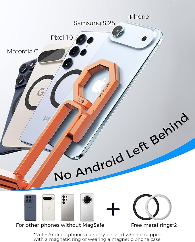 LULULOOK Rugged Magnetic Phone Tripod Stand for iPhone/Pixel 10 - Portable Strong Magnetic Phone Holder for Magsafe - Tripod Mount for iPhone 13/14/15/16/17 Pro Max & Air (Orange)