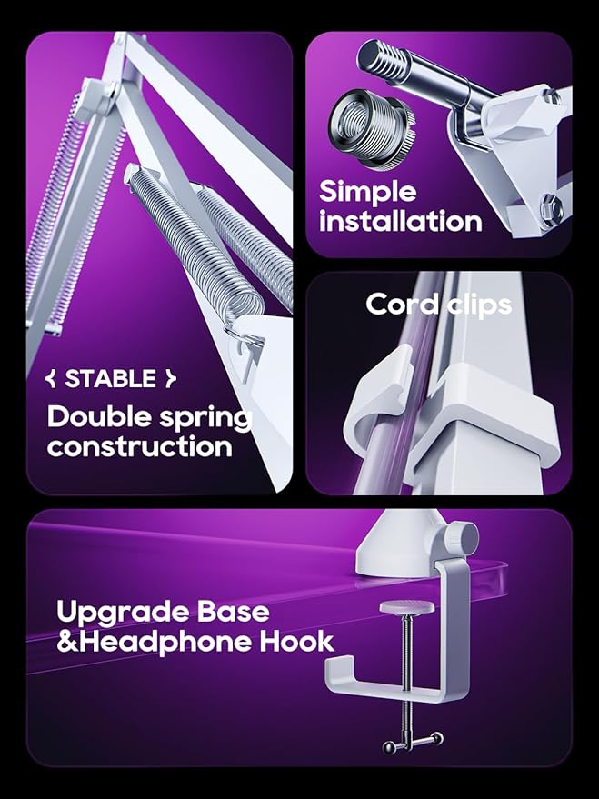 M05 Boom Arm, 360° Rotatable Microphone Stand with Desk Mount (White M06 (Overhead))