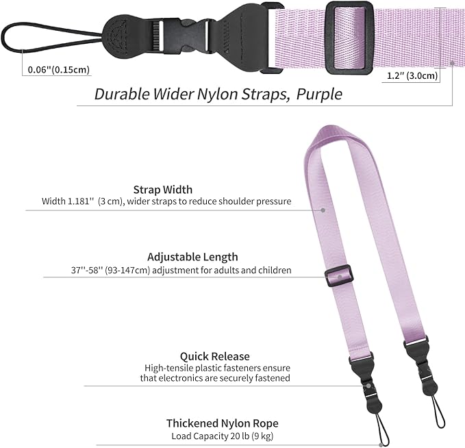 Nylon iPad Strap, Adjustable Camera Neck Strap, Comfortable Shoulder Strap for Bags, Cellphone Tablet, Camera, Laptop, Binocular, Luggage Bag (Purple Universal Shoulder Strap)