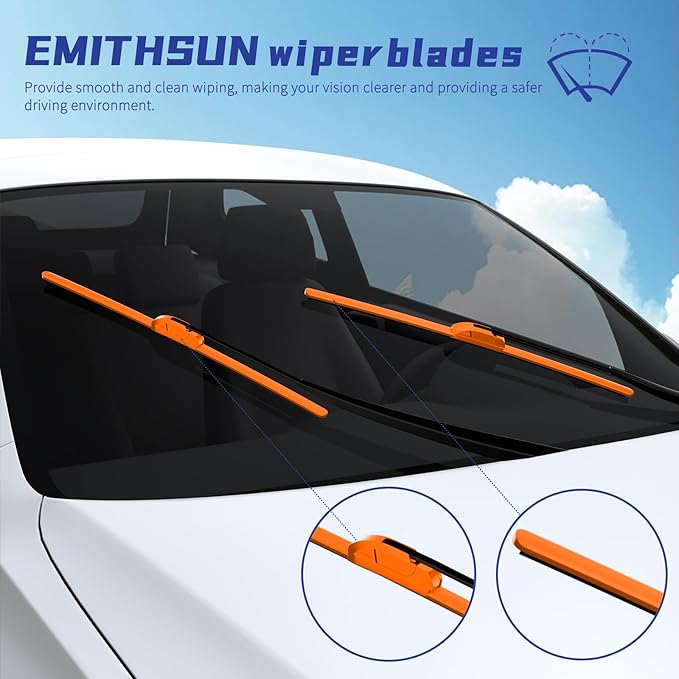 OEM QUALITY 26" + 19" Premium All-Seasons Durable Stable And Quiet Orange Windshield Wiper Blades (Set of 2)