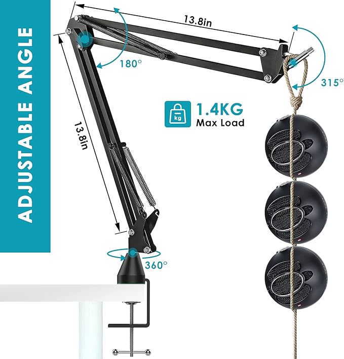 YOUSHARES Microphone Stand with Foam Cover - Mic Boom Arm Stand Pop Filter Compatible with Blue Snowball Microphone