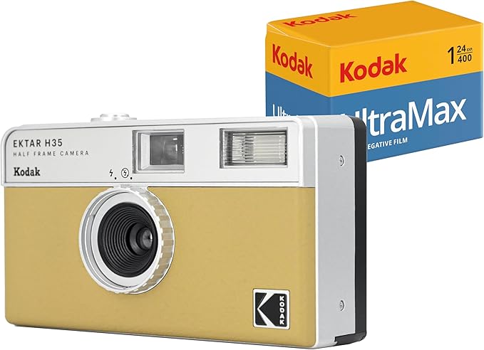 KODAK EKTAR H35 Half Frame Film Camera (Sand) Bundle with Kodak Ultramax 400/24EXP 35mm Roll Film