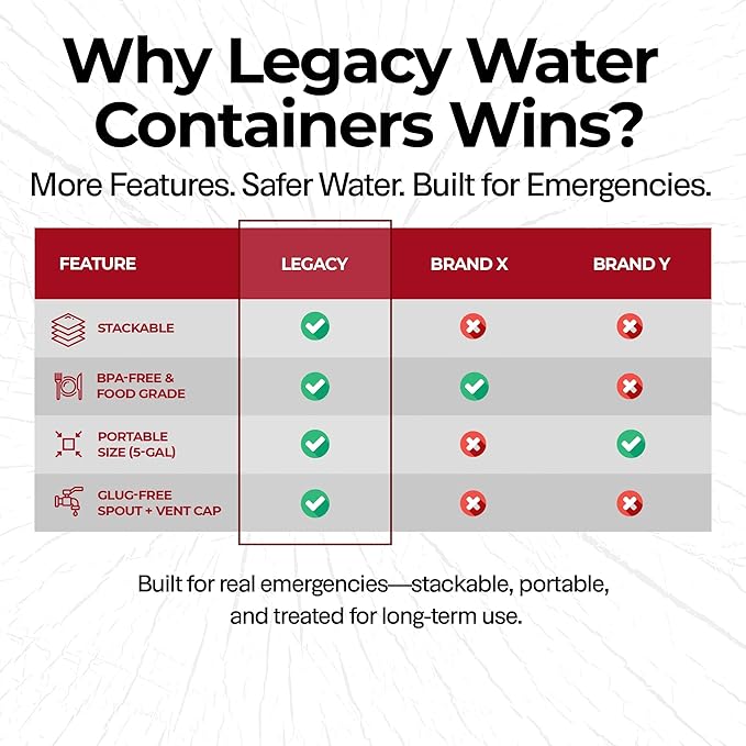 Emergency Water Storage Containers - 5 Gallon Each Water Storage Tank w/Lids + Spigot - Water Storage Container, Emergency Water Container, Survival Storage Tank - Stackable (20 Gallons (4 Tanks))